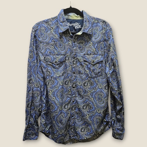 Wrangler 20X Mens Medium Paisley Button Up Long Sleeve Western Shirt Rodeo - Picture 1 of 12